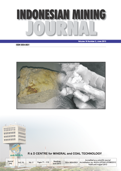 View Vol. 16 No. 2 (2013): INDONESIAN MINING JOURNAL Vol. 16 No. 2 June 2013